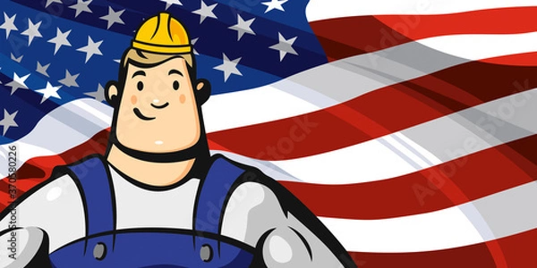 Fototapeta Builder on the background of the American flag