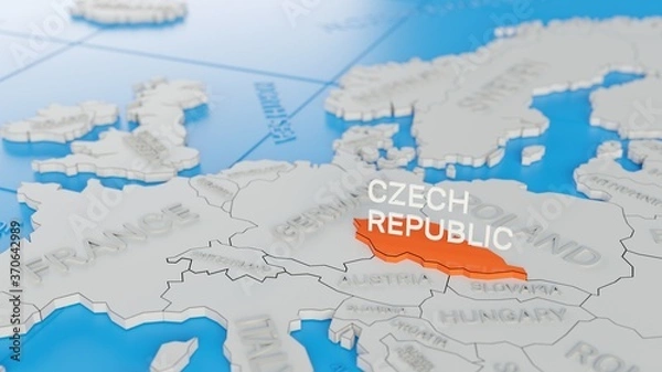 Obraz Czech Republic highlighted on a white simplified 3D world map. Digital 3D render.