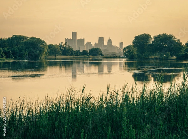 Obraz View of the Detroit from Belle Isle in the Summer.
