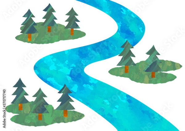 Obraz ベクター　綺麗な川と針葉樹のイラスト