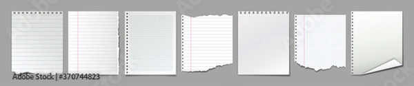 Fototapeta Set of different blank notebook torn pages. Pieces of ripped paper for notes. Vector illustration
