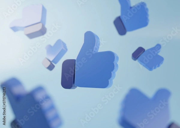 Obraz Floating Blue Thumb Up Like Icon 3D Rendering