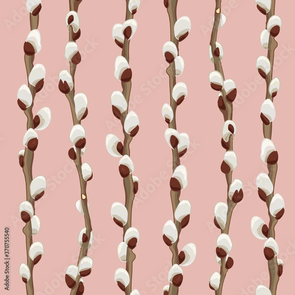 Obraz Vector Seamless Pattern Pussy Willow on pink