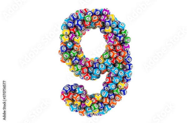 Fototapeta Number 9, from colored lottery balls, 3D rendering