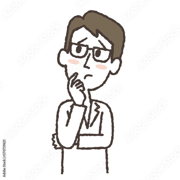 Fototapeta 腕を組んで悩んでいる白衣の男性のイラスト
