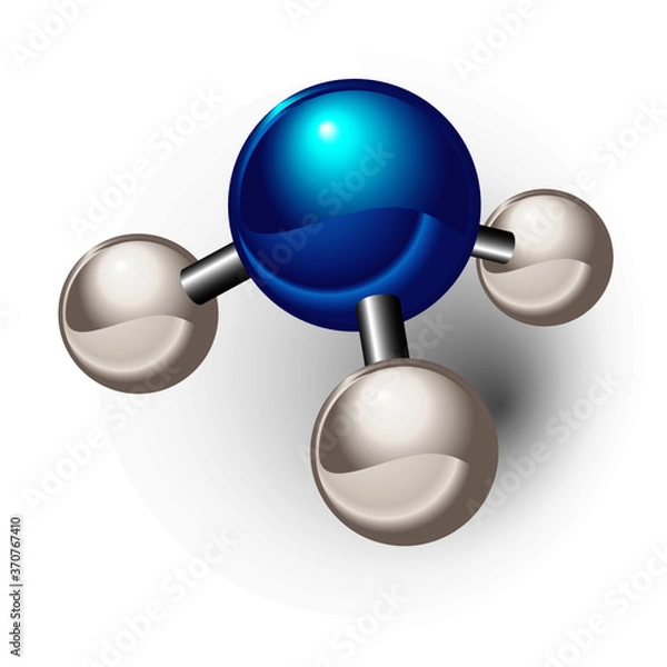 Obraz Ammonia molecule. Chemical model of ammonia element NH3 molecule and molecular structure. 