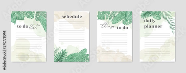 Fototapeta To do list paper collection with tropical floral