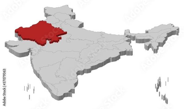 Fototapeta Map of India, Rajasthan highlighted