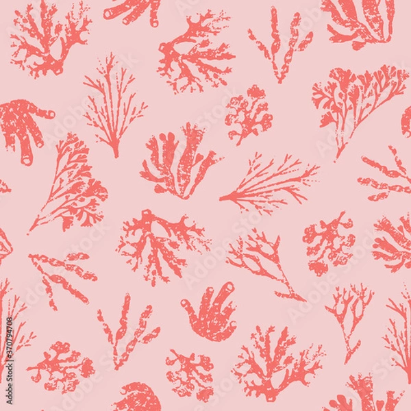 Fototapeta Pink vector repeat pattern with red hand drawn corals
