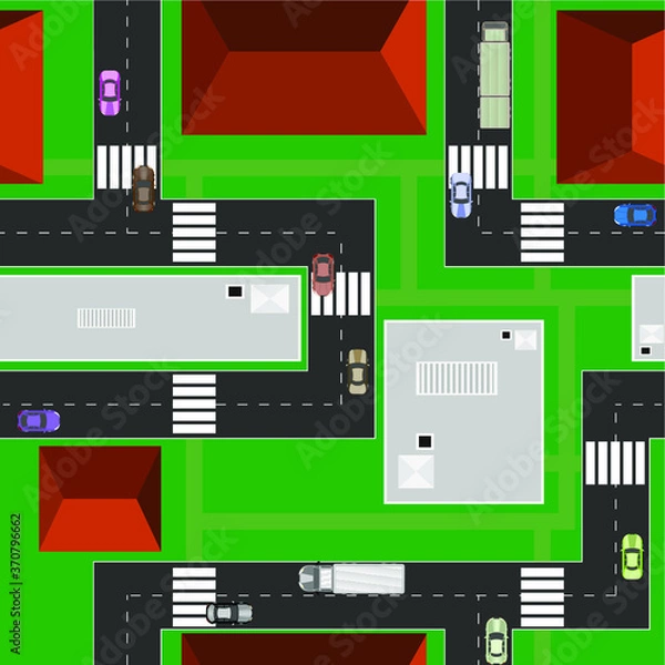 Obraz Vector seamless pattern city top view. Flat isolated illustration