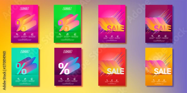 Fototapeta A set of posters big sale. Seasonal discounts. Sale in 3d with a gradient. Final sale poster or flyer design. Abstract colored gradients background. Poster design for print or web. Vector illustration