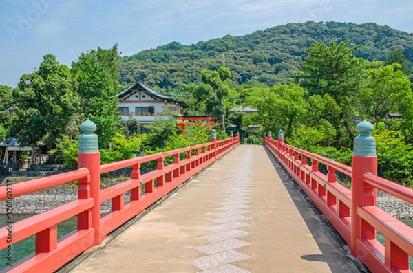 Obraz 京都　宇治川の朝霧橋