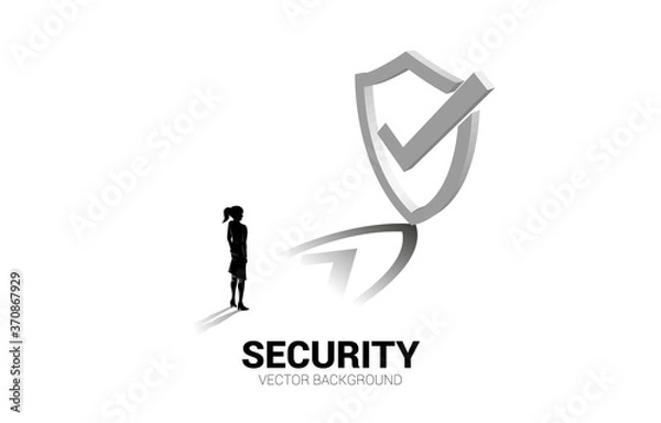 Fototapeta businesswoman standing with 3D Protection shield icon. concept of guard security and safety