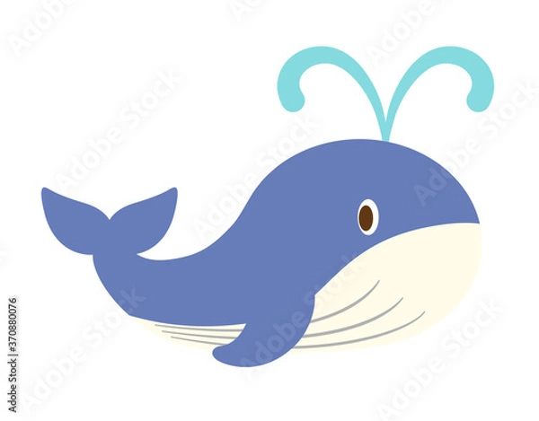 Fototapeta 潮を吹く青いクジラのイラスト