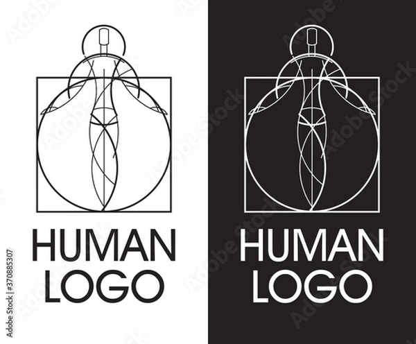 Obraz Human logo. Stylish sign made from geometric lines. Man goes beyond Davinci's circle