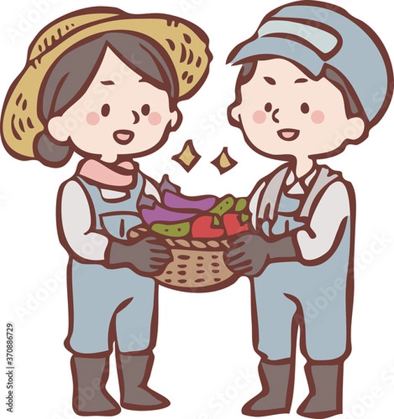 Fototapeta 野菜を収穫する農家の男女