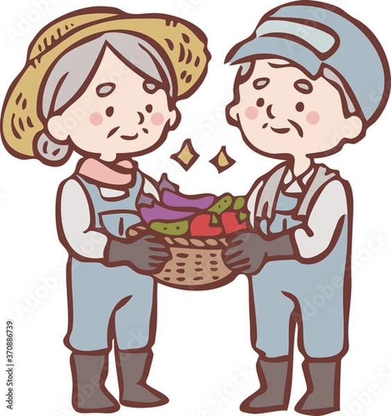 Fototapeta 野菜を収穫する農家の老夫婦 