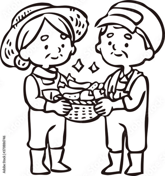 Fototapeta 野菜を収穫する農家の老夫婦 