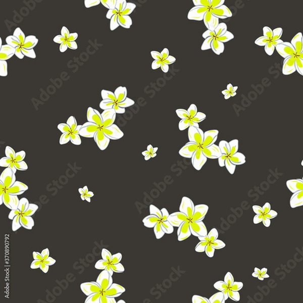 Obraz Plumeria Flowers Floral Tropical Hawaiian Flower Repeat Pattern design seamless with grey background. Illustration vector Art