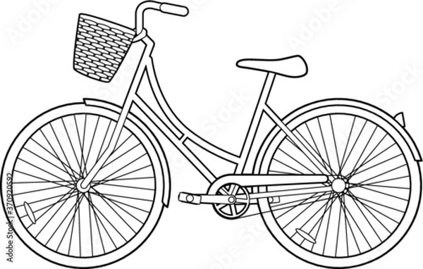 Fototapeta A vector line art illustration of bicycle with a basket