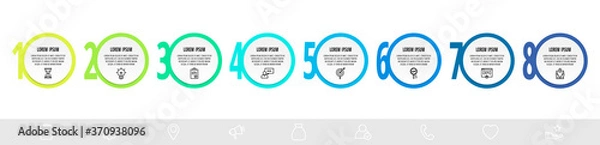 Fototapeta Infographics circles with 8 steps, icons. Flat line vector template. Can be used for eight diagrams, business, web, banner, workflow layout, presentations, flowchart, info graph, timeline, content