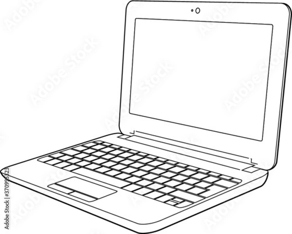 Fototapeta A vector line art illustration of an open laptop computer