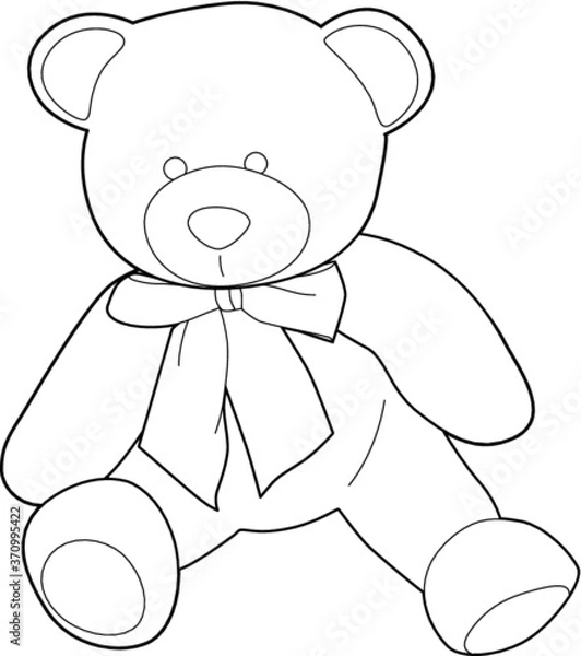 Fototapeta A vector line art illustration of a teddy bear with a ribbon