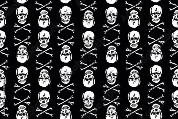 Obraz black and white seamless skull and crossbones pattern