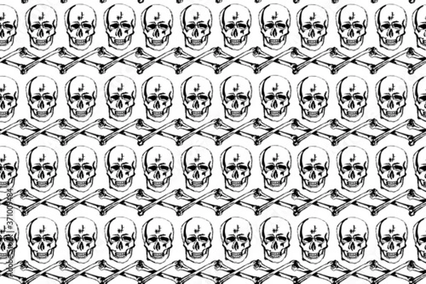 Obraz vector black and white skull and crossbones seamless pattern
