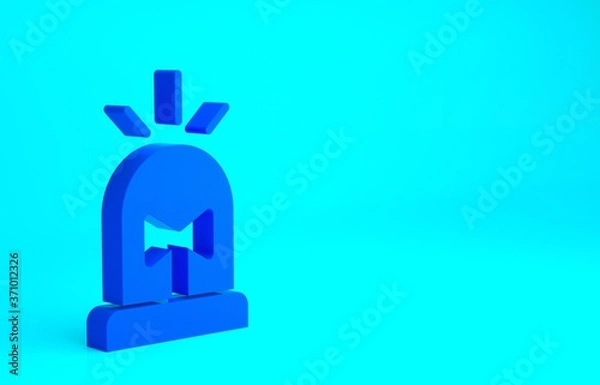 Fototapeta Blue Flasher siren icon isolated on blue background. Emergency flashing siren. Minimalism concept. 3d illustration 3D render.