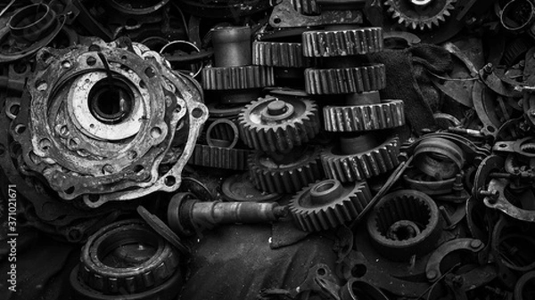 Obraz Old machine industry background. Black and white