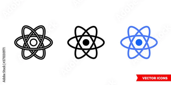Fototapeta React icon of 3 types color, black and white, outline. Isolated vector sign symbol.