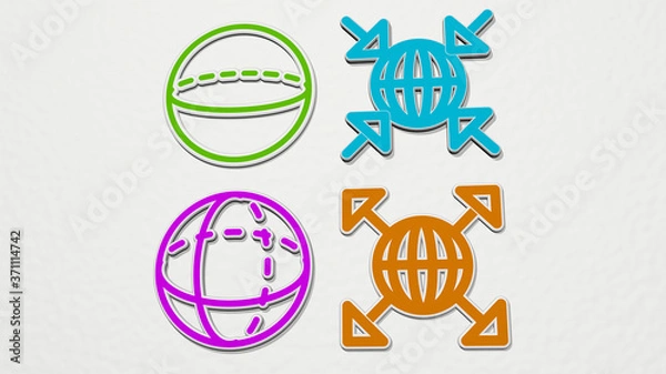 Fototapeta SPHERE colorful set of icons - 3D illustration for background and abstract