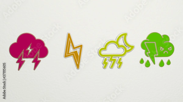 Fototapeta thunder 4 icons set - 3D illustration for lightning and background