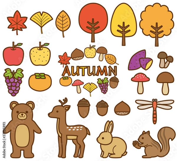 Fototapeta 秋のイラスト・素材・アイコンのセット