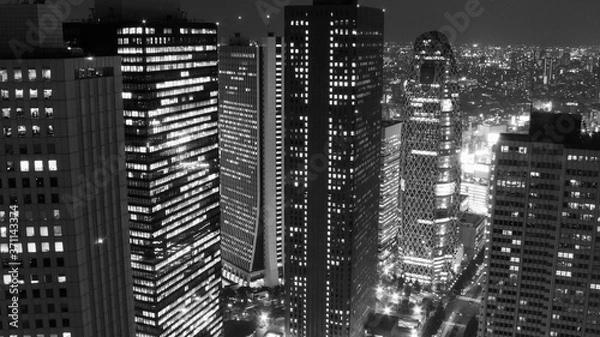 Fototapeta Black & White view of downtown Tokyo skyscrapers