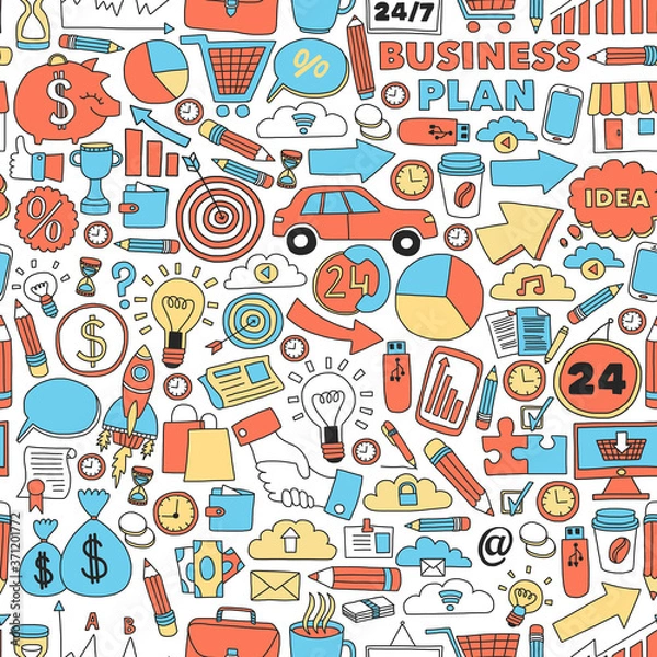 Fototapeta Business and finance online education vector pattern. Start up and innovations