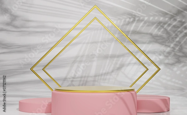 Fototapeta Podium empty with geometric shapes  in marble composition for modern stage display and minimalist mockup ,abstract showcase background ,Concept 3d illustration or 3d render