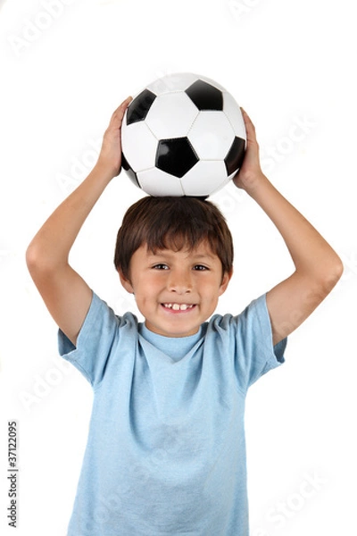 Obraz Boy with soccer ball on head