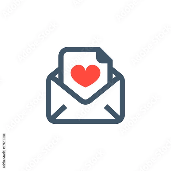 Fototapeta List miłosny, wiadomość e-mail. Wektor ikona koperty. Romantyczny list. Ikona wiadomości list miłosny. Zamknięta koperta z sercem. Walentynki miłość piękna. Sekretna poczta miłosna