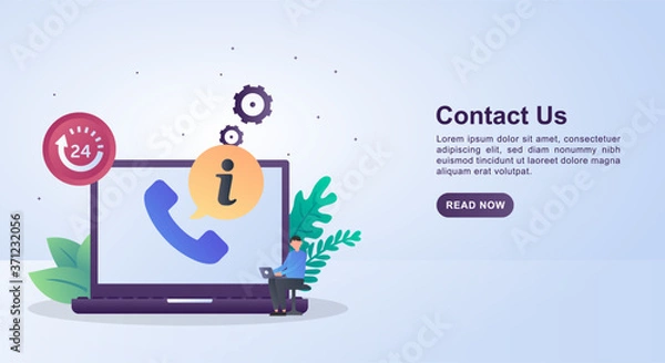 Fototapeta Illustration concept of contact us with the symbol 24 hours marking the service up to 24 hours nonstop.