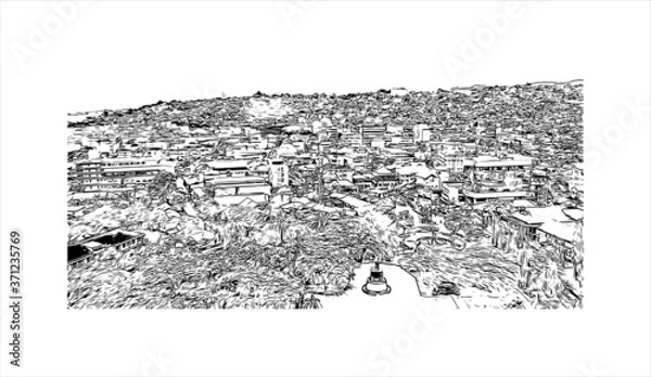 Obraz Building view with landmark of Ambon is the capital and largest city of the Indonesian province of Maluku. Hand drawn sketch illustration in vector.