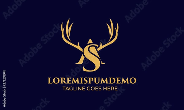 Obraz initial A and S latter with Head vector logo design wild animal with horns quality stylish luxury, modern and minimalist illustrations in line art style of a graphic sign  Linear, Horns, elk, antler