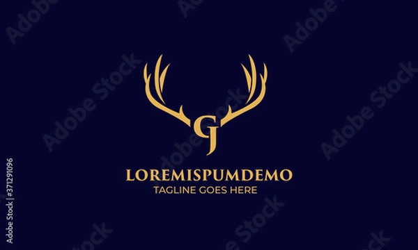 Obraz initial G and J latter with Head vector logo design wild animal with horns quality stylish luxury, modern and minimalist illustrations in line art style of a graphic sign  Linear, Horns, elk, antler