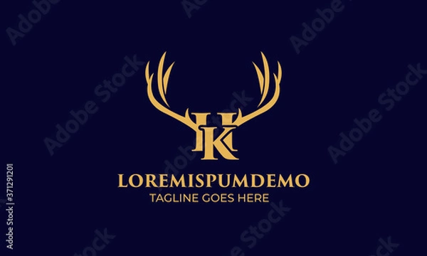 Obraz initial H and K latter with Head vector logo design wild animal with horns quality stylish luxury, modern and minimalist illustrations in line art style of a graphic sign  Linear, Horns, elk, antler