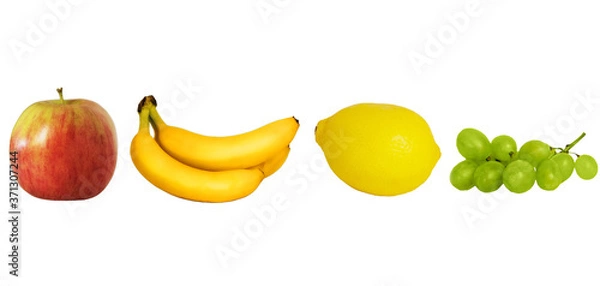 Obraz Fruits (apple, lemon, banana, 
grapes) on a white background, isolated