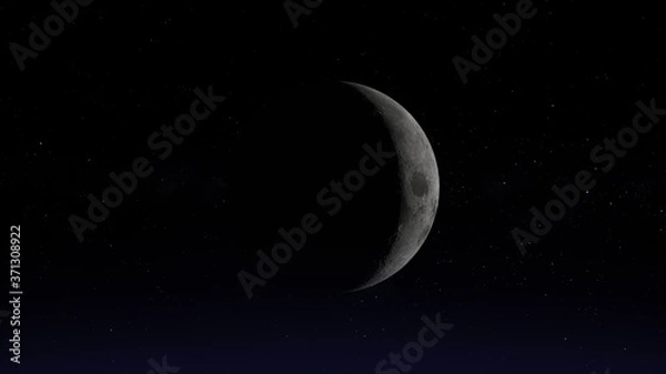 Fototapeta The moon in Waxing Crescent phase. Photo realistic 3D moon.
