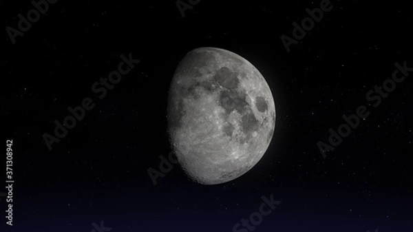 Fototapeta The moon in Waxing Gibbous phase. Photo realistic 3D render.