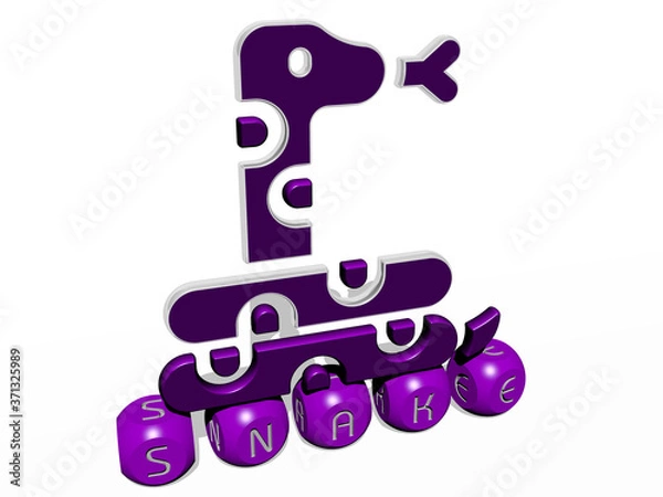 Fototapeta snake cubic letters with 3D icon on the top - 3D illustration for animal and background