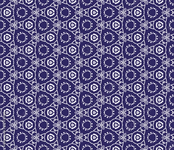Fototapeta Intricate geometric pattern in classic blue and white seamless pattern vector background